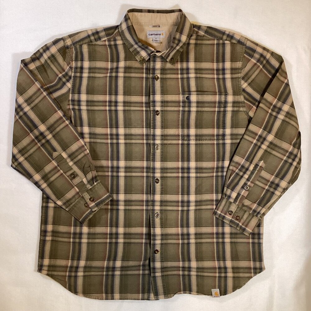 Carhartt Men's Plaid Button Down Shirt - Green and Tan